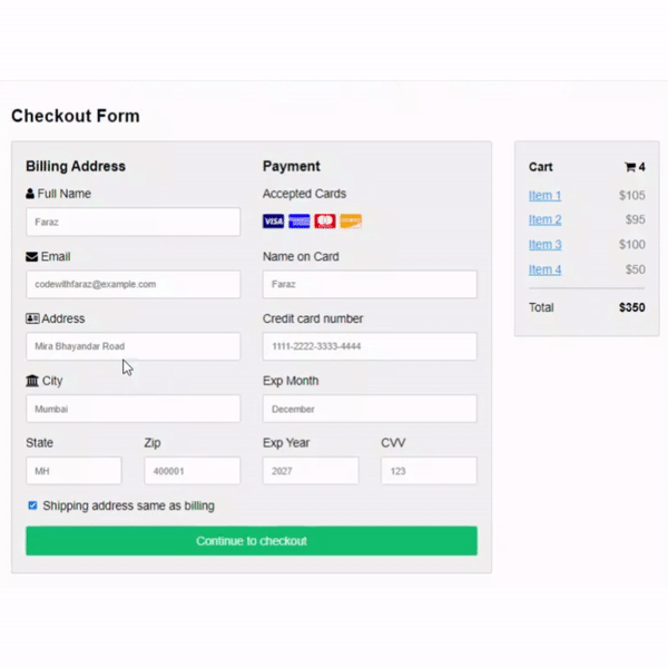 how to create a pure css responsive checkout form page in two minutes.gif